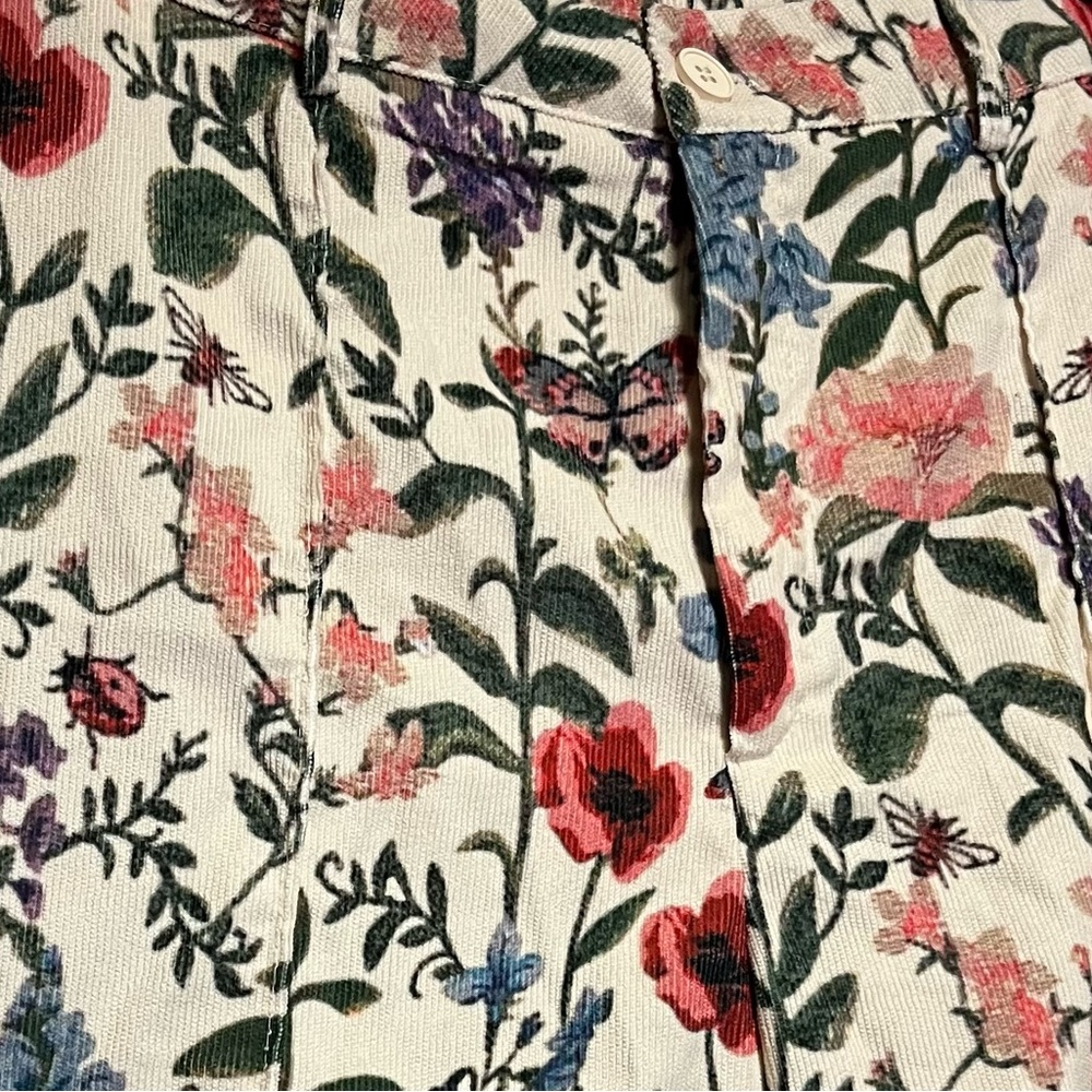 CIDER Cream Corduroy Wide Leg Pants w Spring Flowers, Butterflies & Ladybugs L - Picture 8 of 13
